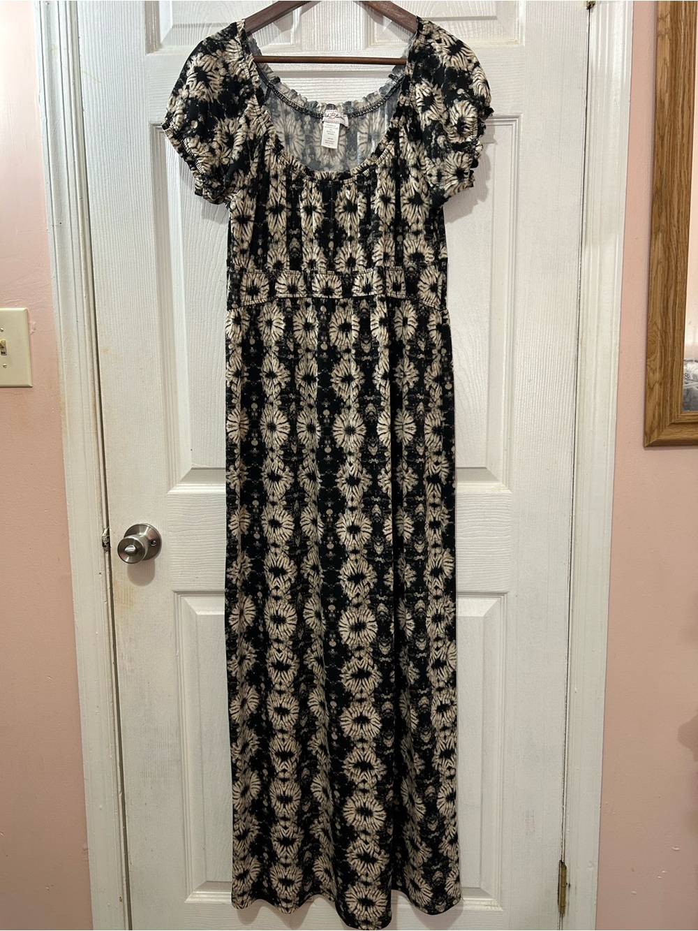 Tie Dye Print Maxi Dress Size Large Boho Puff Sleeve